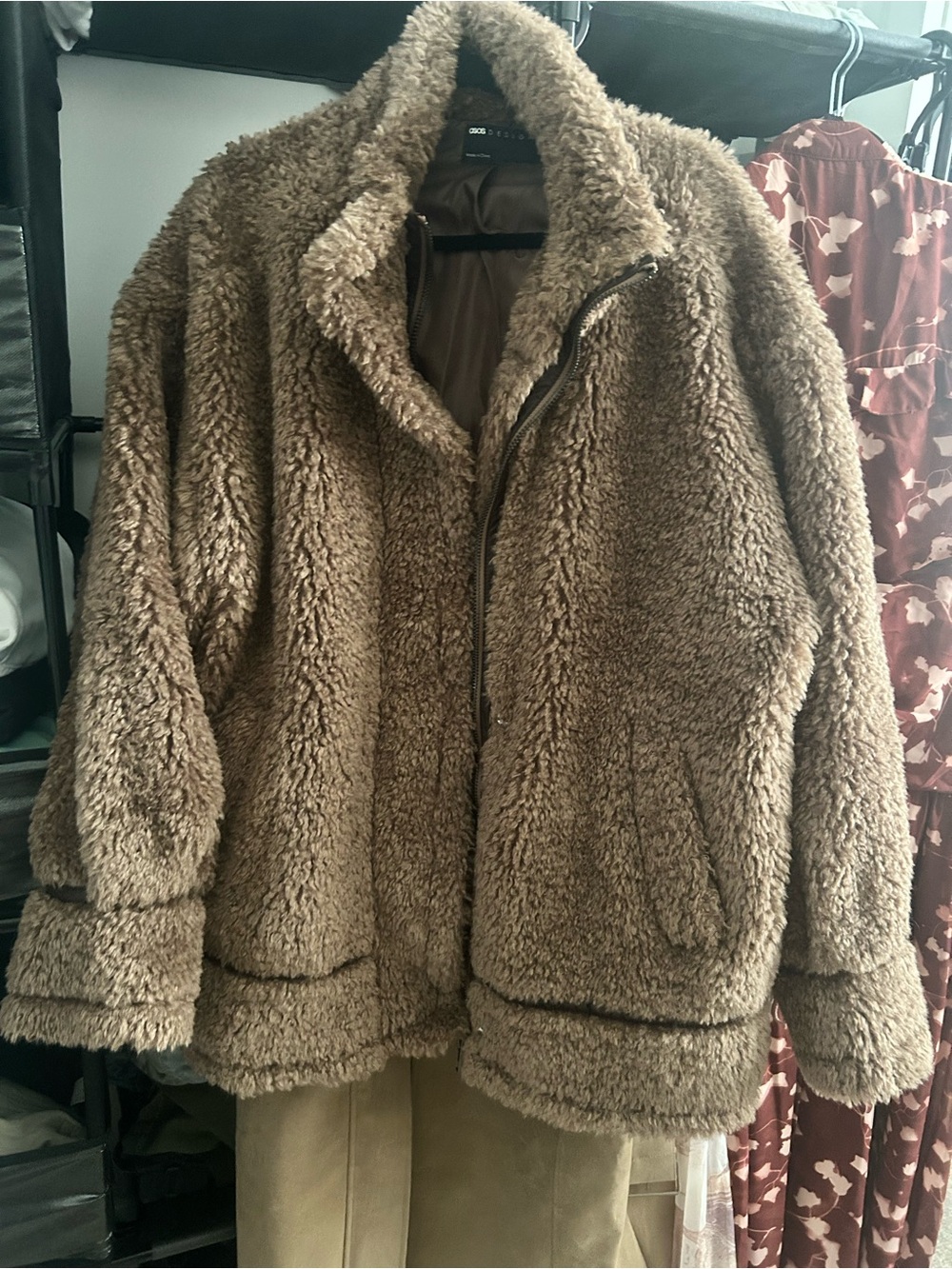 ASOS Brown Teddy Jacket 8 Tall